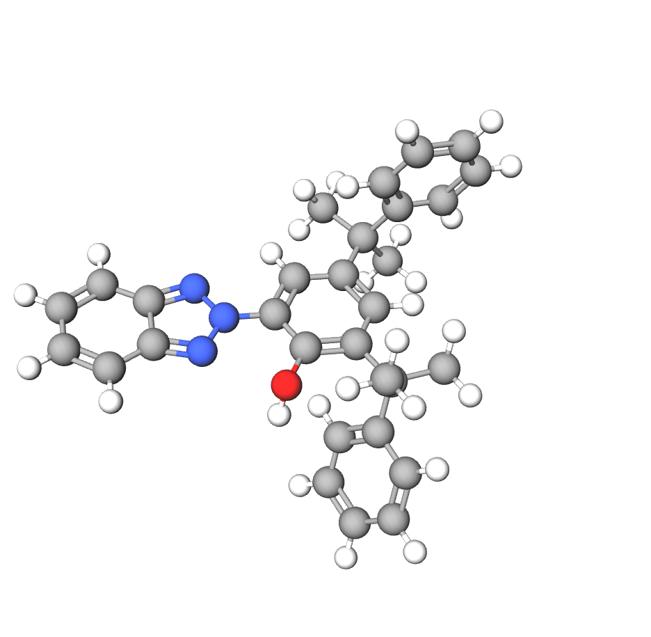 3D molecular model of UV-234 light stabilizer molecule