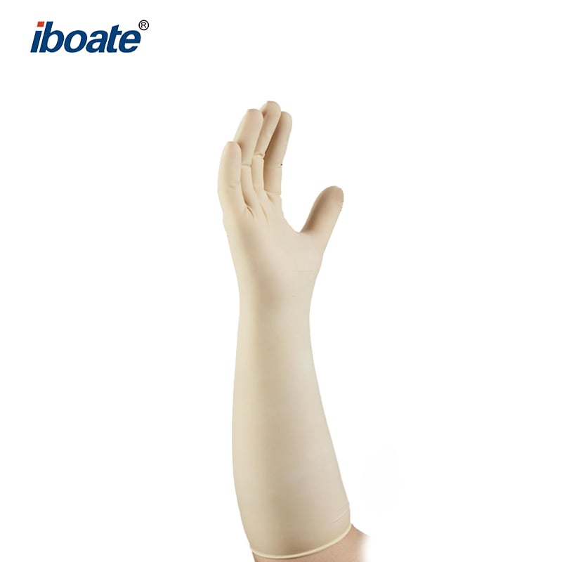 ถุงมือป้องกันสารเคมีแบบใช้แล้วทิ้งจากยางธรรมชาติรุ่น W615 ของ Iboate — ถุงมือป้องกัน 3 ชั้น ความยาว 400 มม.