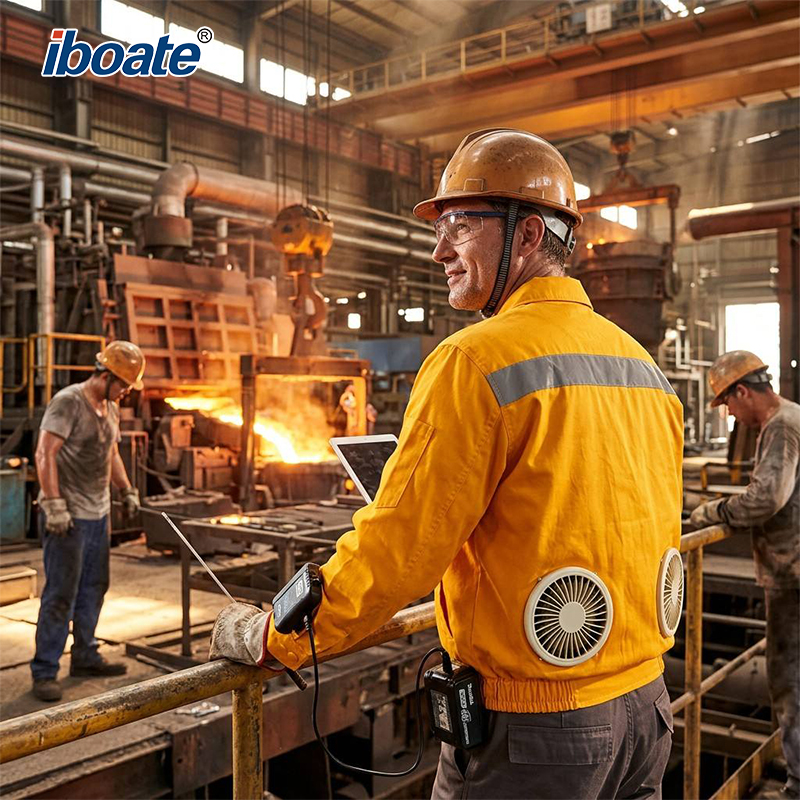 Iboate Fan-Cooled Work Jacket – 5–10°C Cooling Effect High-Visibility Safety Jacket (Built-In Dual Fan Airflow)