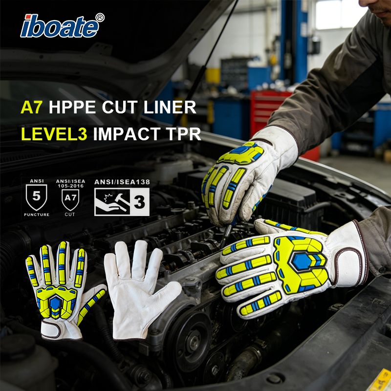 Iboate A7 Cut-Resistant Gloves - Level 3 Impact Protection Work Gloves (ANSI/ISEA Certified)