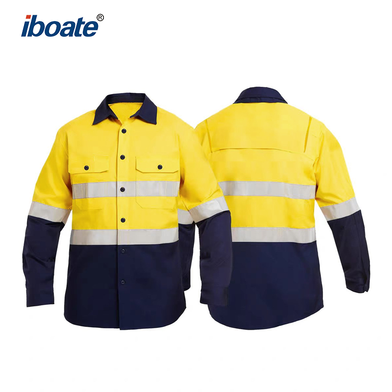 Iboate High-Visibility Yellow & Navy Safety Work Shirt - Reflective Industrial Workwear
