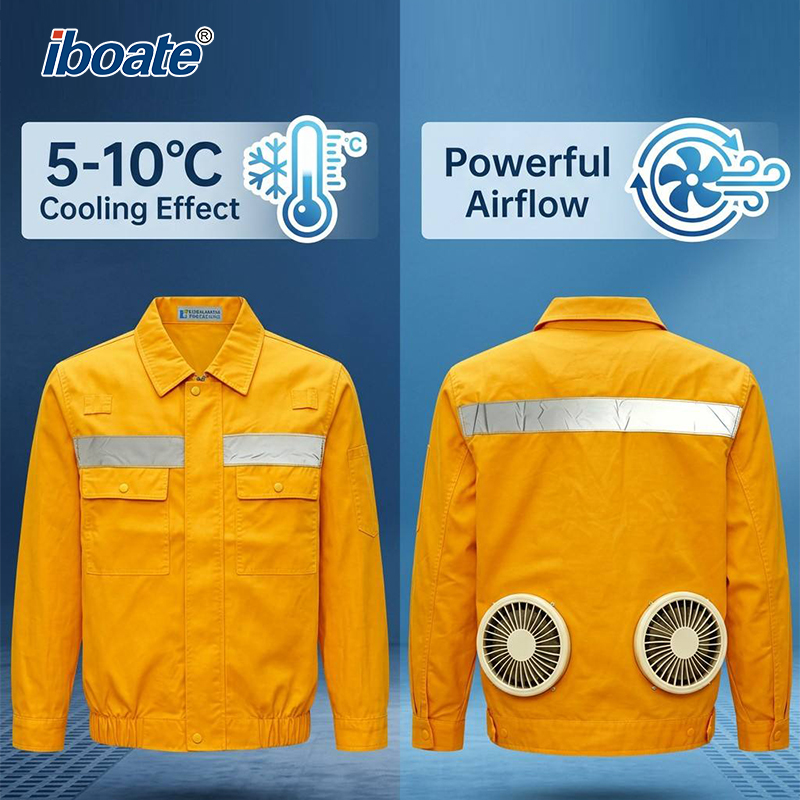 Iboate Fan-Cooled Work Jacket – 5–10°C Cooling Effect High-Visibility Safety Jacket (Built-In Dual Fan Airflow)
