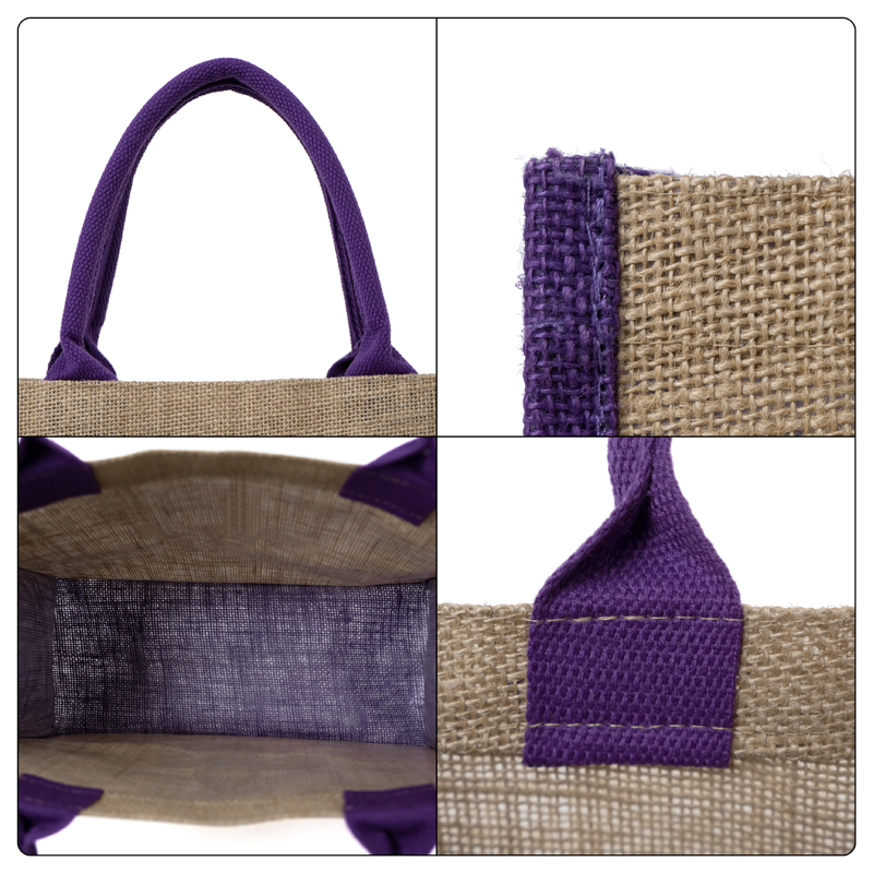 Jute Tote Bag with Contrast Side Panels and Soft Handles