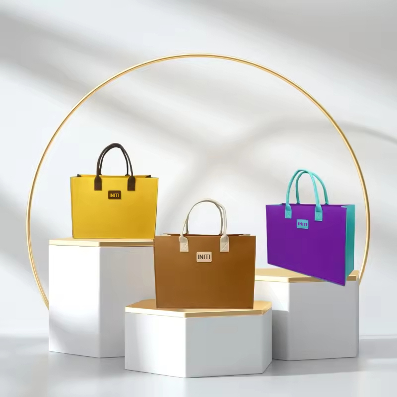 Color-Block Felt Shopping Tote Bag