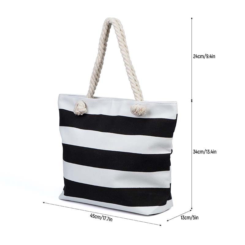 Striped Canvas Tote Bag with Rope Handles