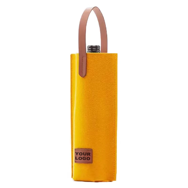 Felt Wine Bottle Bag with Leather Handle