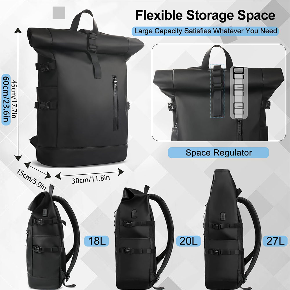 Roll-Top Laptop Backpack with USB Port