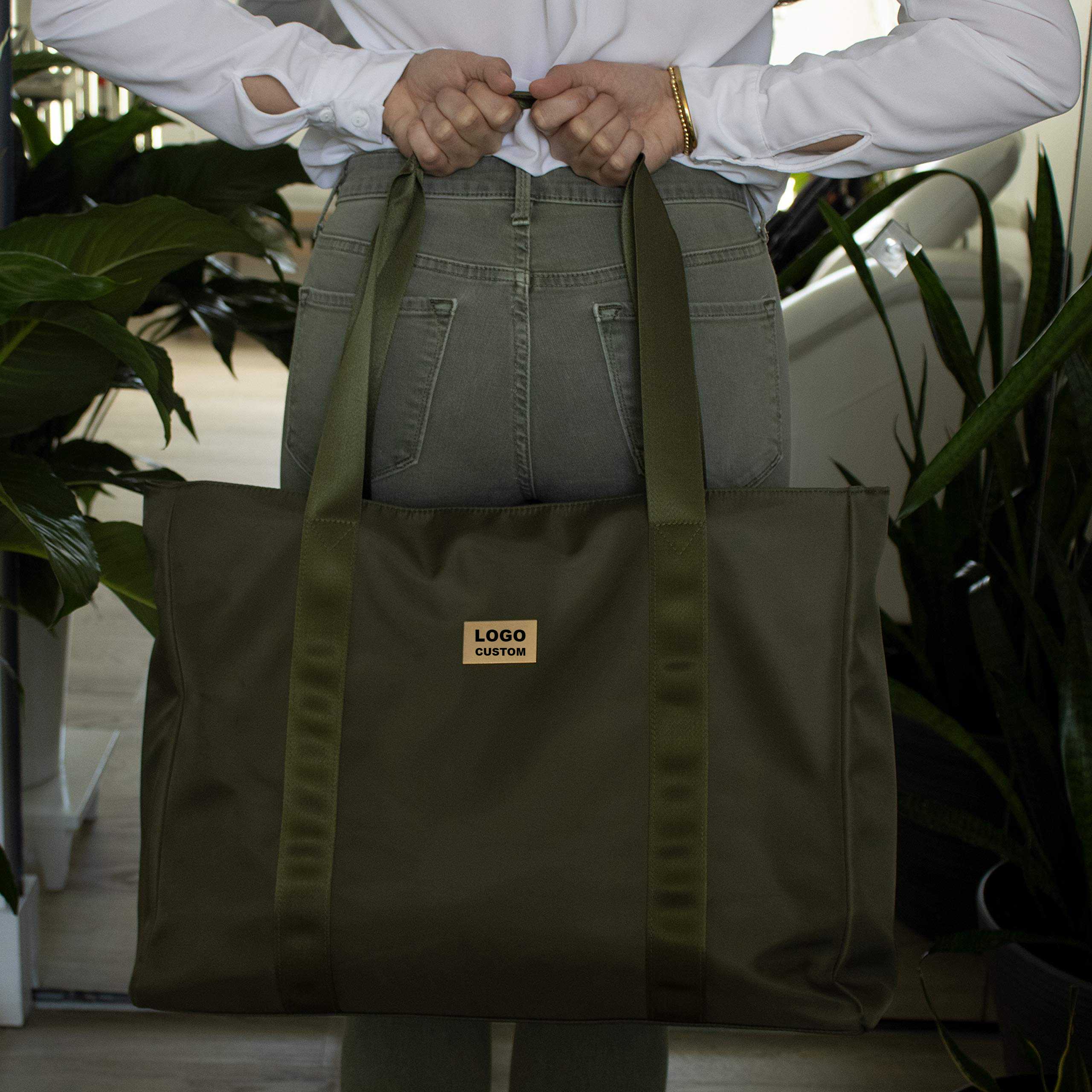 Large Zip-Top Nylon Travel Tote Bag