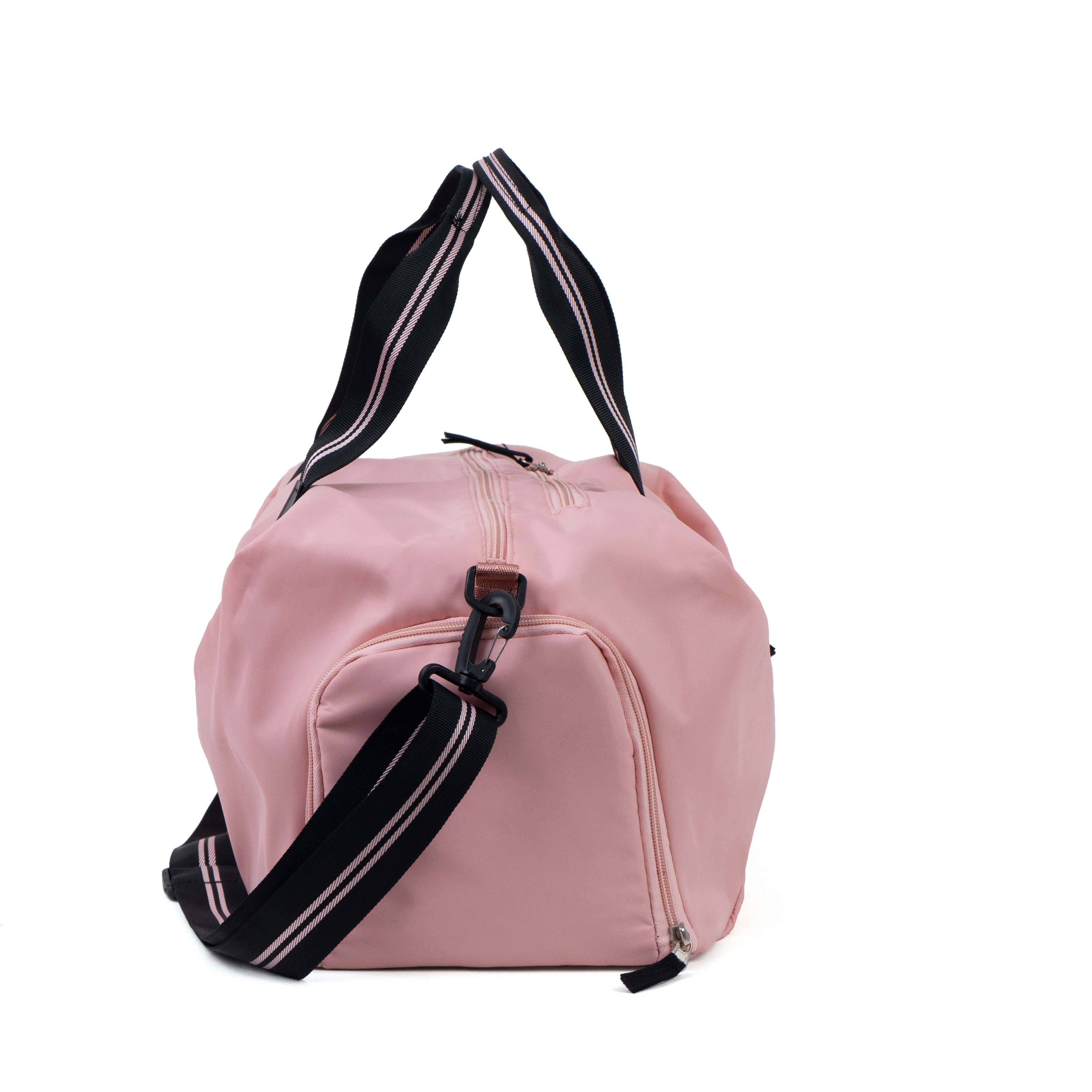 Custom Pink Sports Duffel Bag with Side Compartment and Detachable Shoulder Strap
