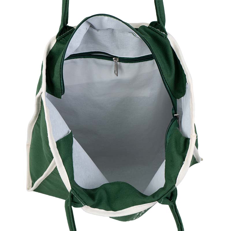Contrast-Trim Zip-Top Canvas Tote Bag