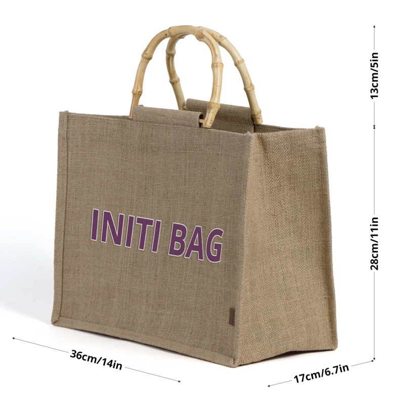 Custom Jute Tote Bag with Round Wooden Handles