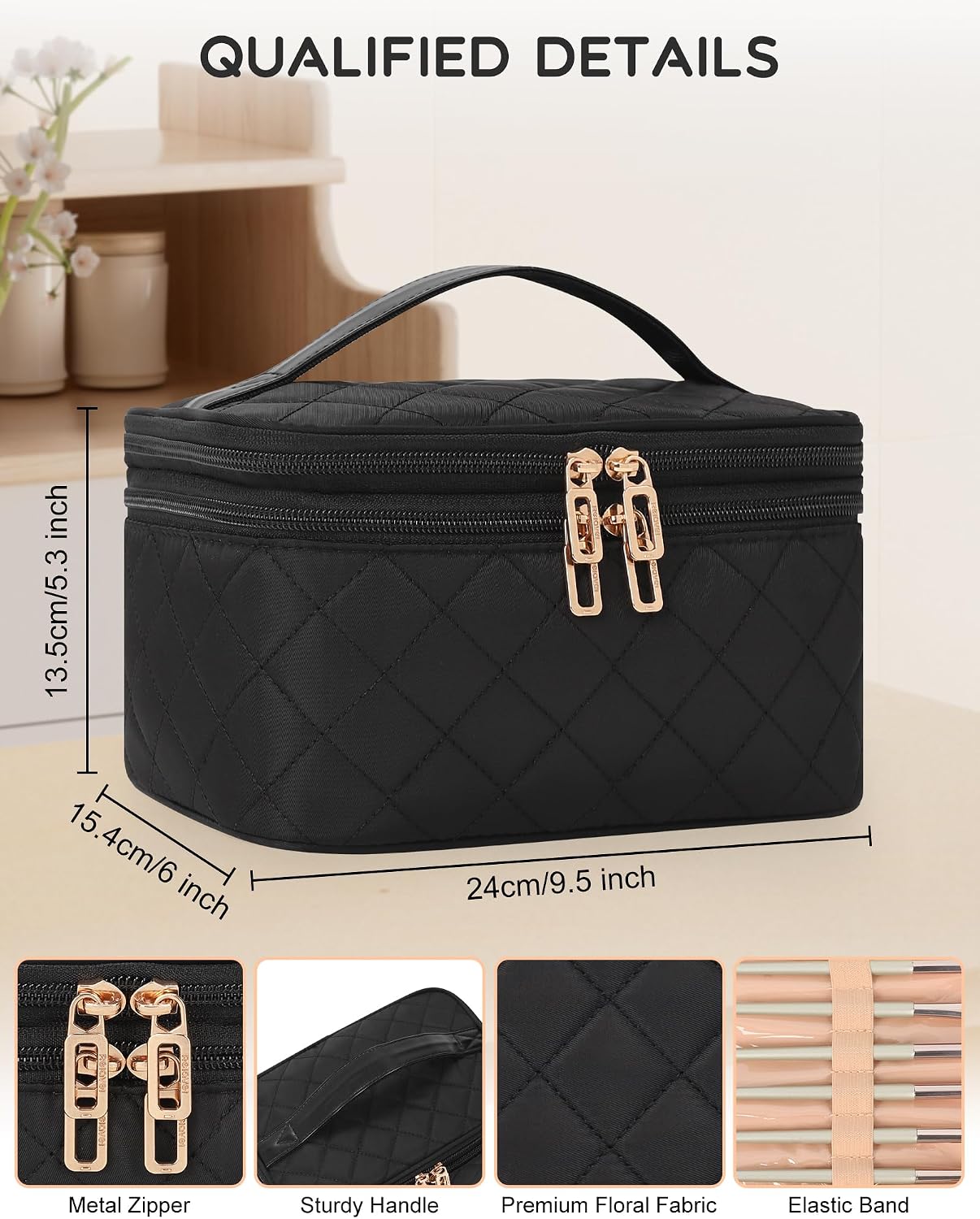 Double-Layer Makeup Bag with Brush Compartment