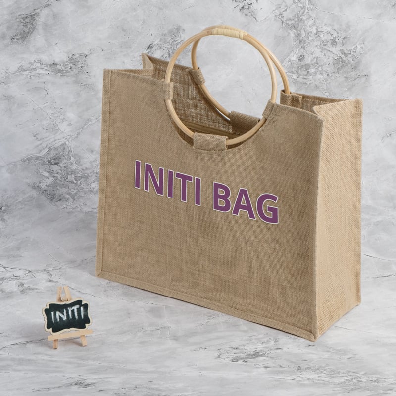 Custom Jute Tote Bag with Round Wooden Handles