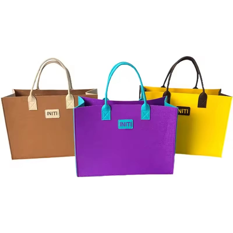 Color-Block Felt Shopping Tote Bag