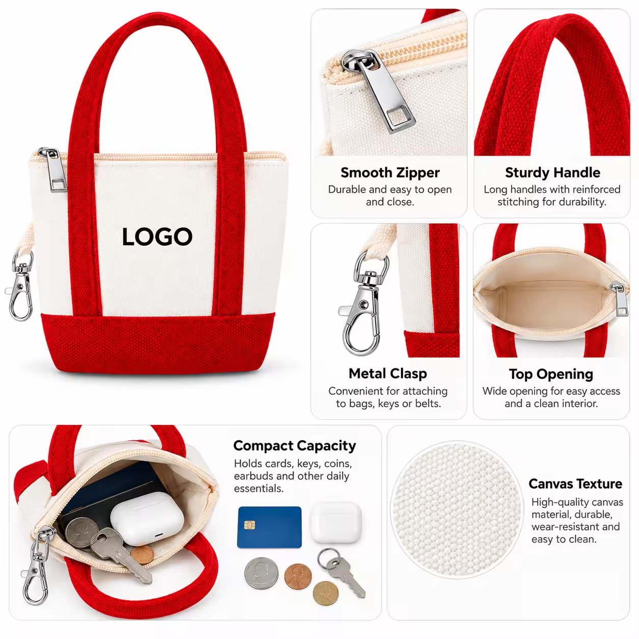 Custom Mini Canvas Tote Bag Keychain 