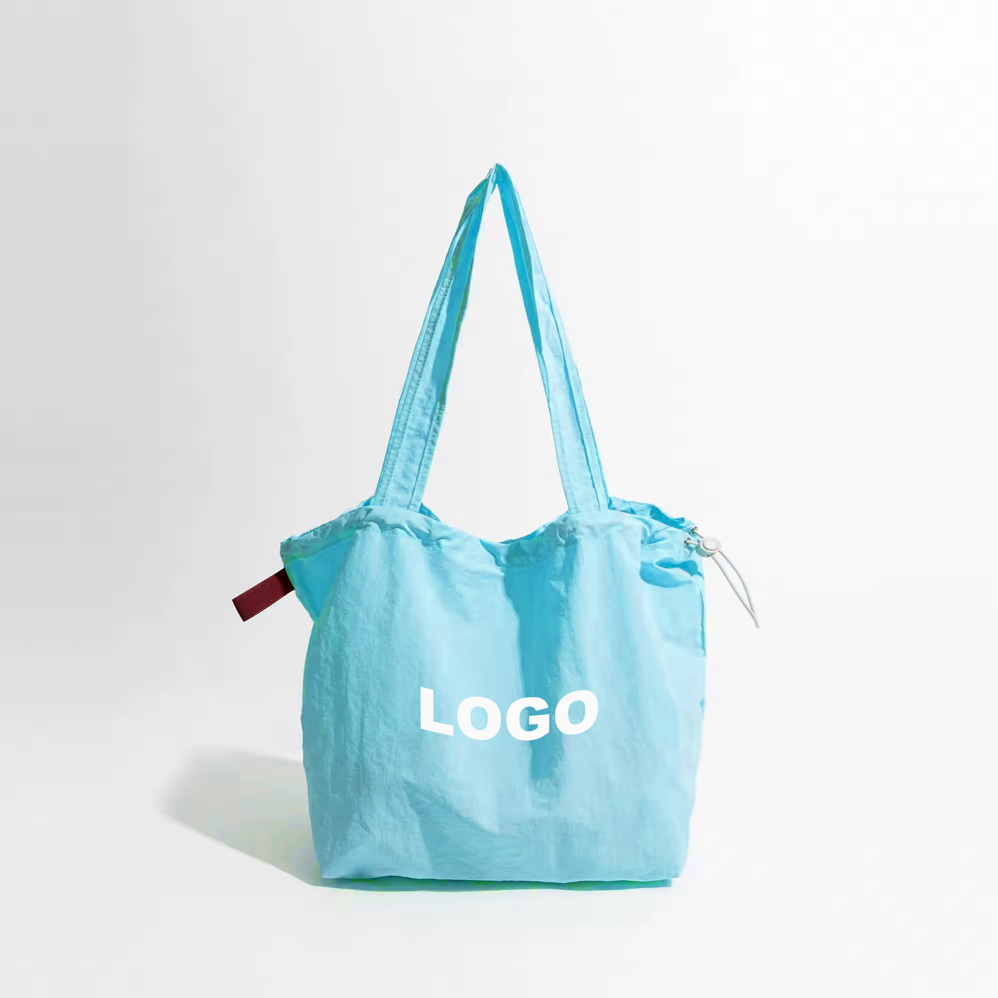 Drawstring Nylon Shoulder Shopping Bag