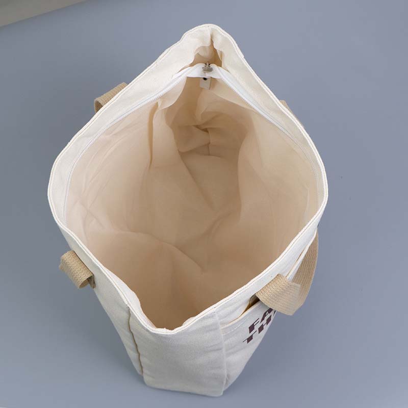 Zip-Top Canvas Tote Bag with Snap Front Pocket