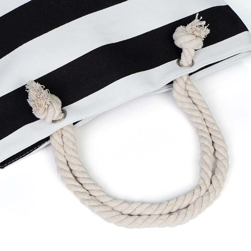 Striped Canvas Tote Bag with Rope Handles