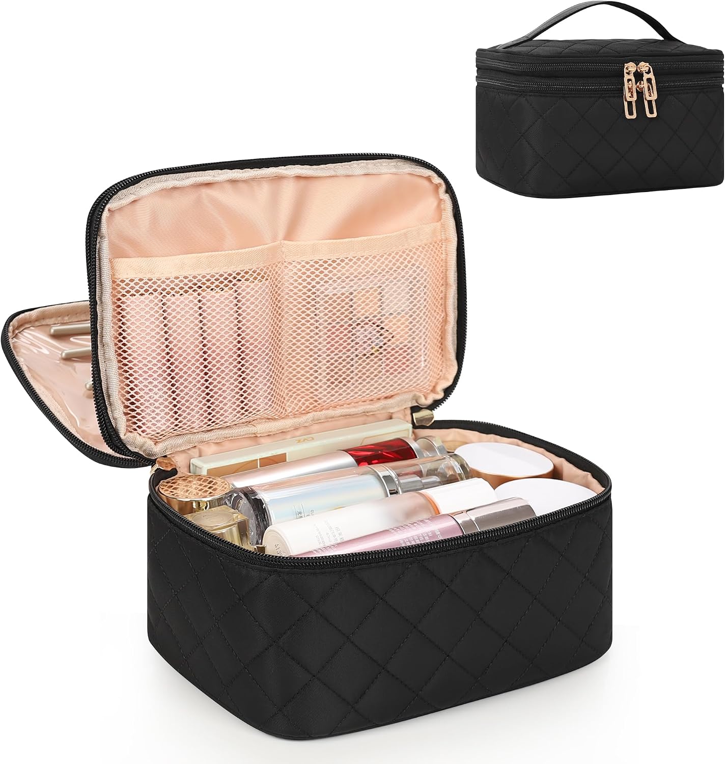 Double-Layer Makeup Bag with Brush Compartment