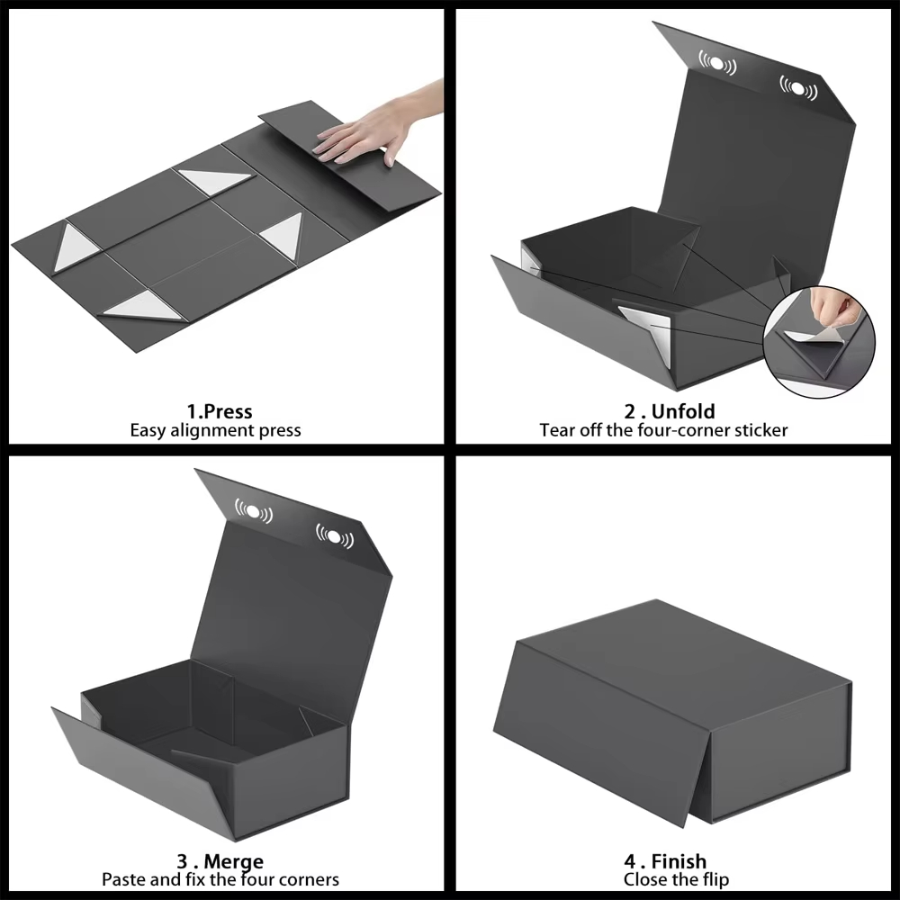 Magnetic Closure Rectangle Collapsible Ribbon Gift Box with Lid for Present Jewelry Gift