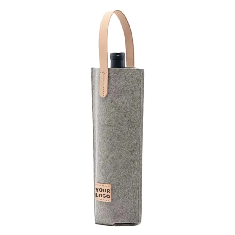 Felt Wine Bottle Bag with Leather Handle