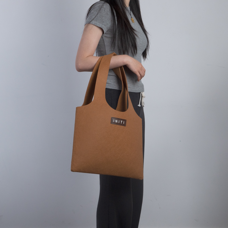 Custom Felt Shoulder Tote Bag with Leather Patch