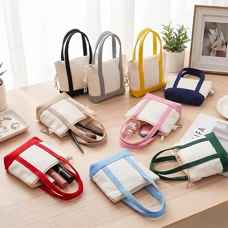 Custom Mini Canvas Tote Bag Keychain 