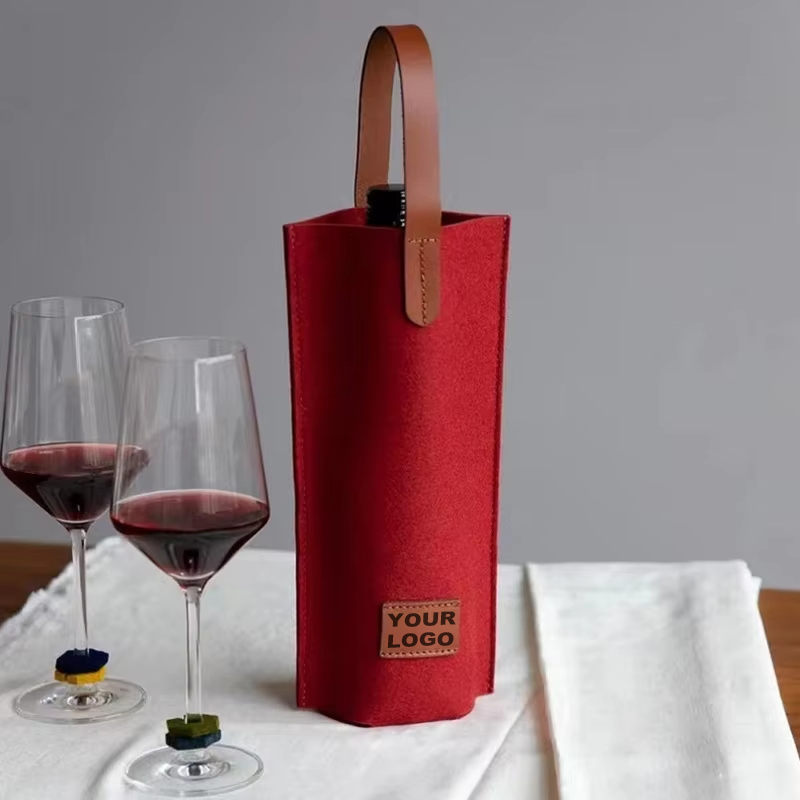 Felt Wine Bottle Bag with Leather Handle