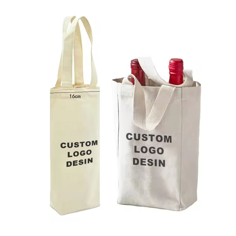 Two-Bottle Cotton Canvas Wine Tote Bag