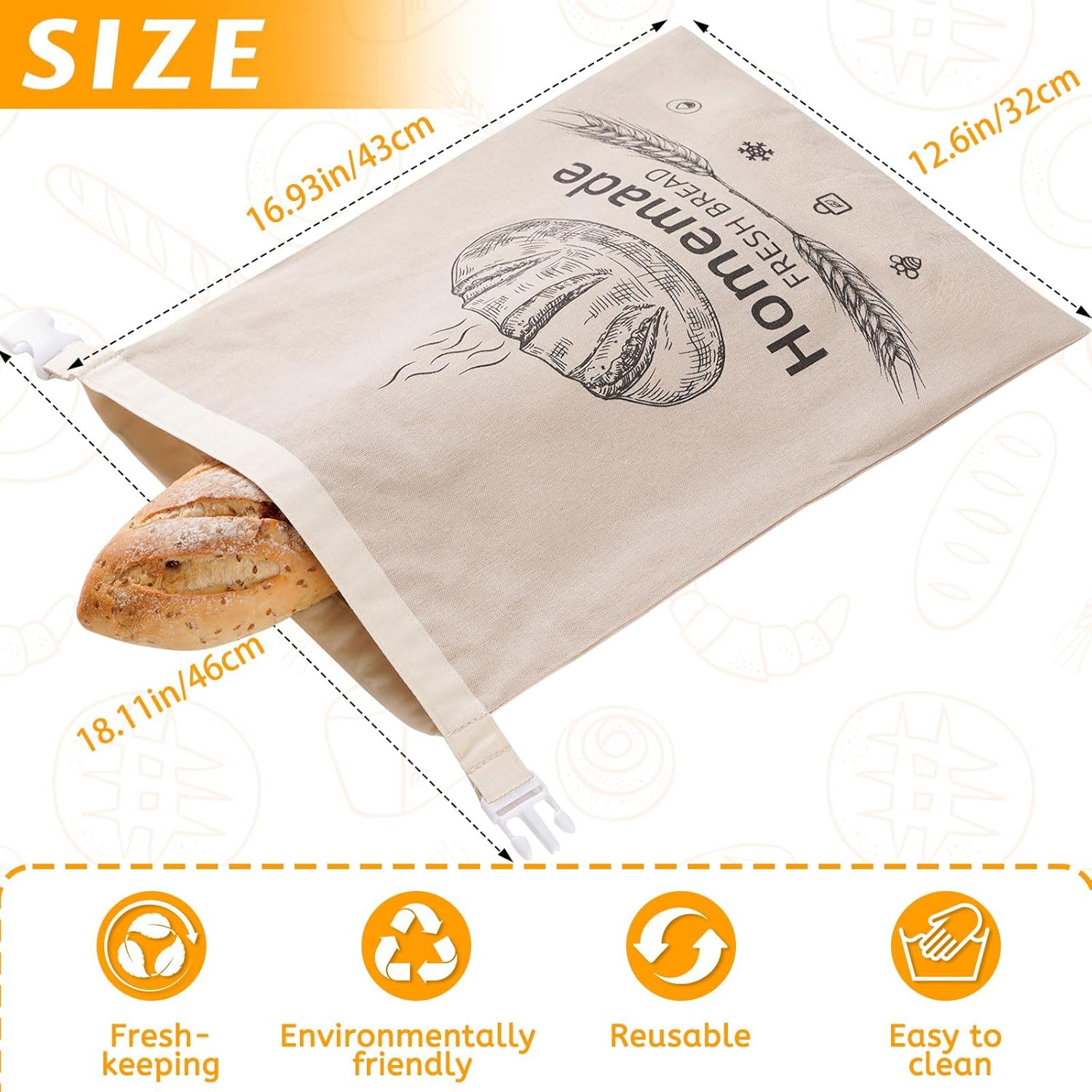 Beeswax-Lined Linen Bread Bag with Roll-Top Buckle