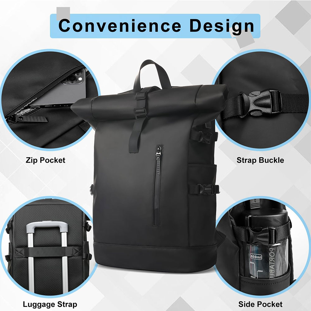 Roll-Top Laptop Backpack with USB Port