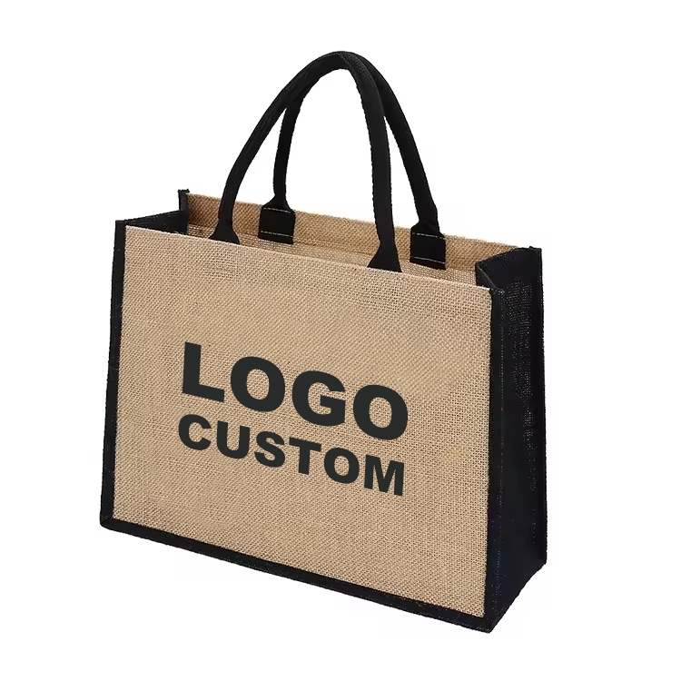 Custom Burlap Tote Bag with Reinforced Handles