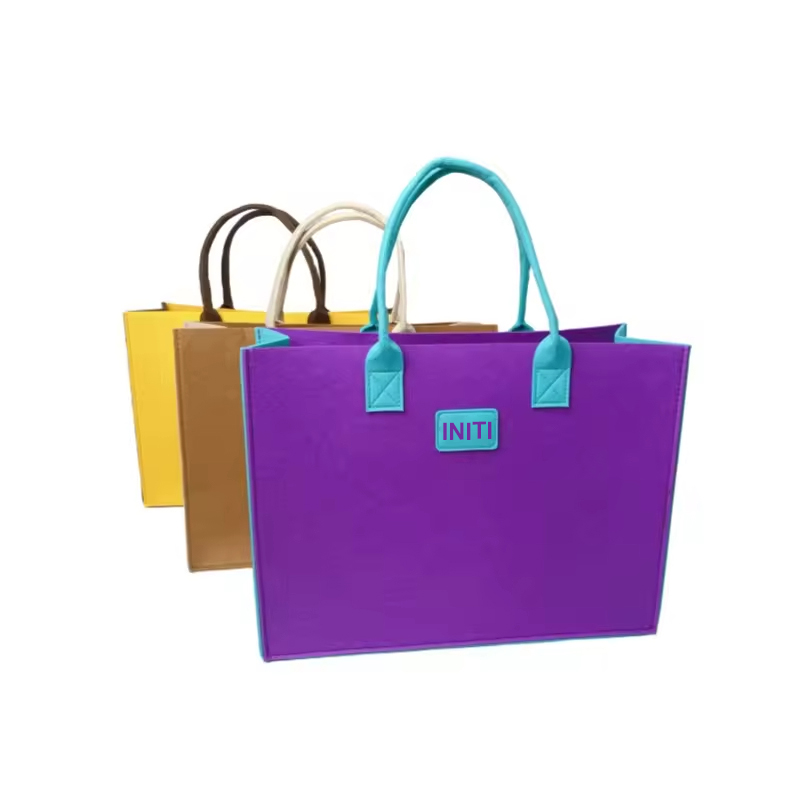 Color-Block Felt Shopping Tote Bag