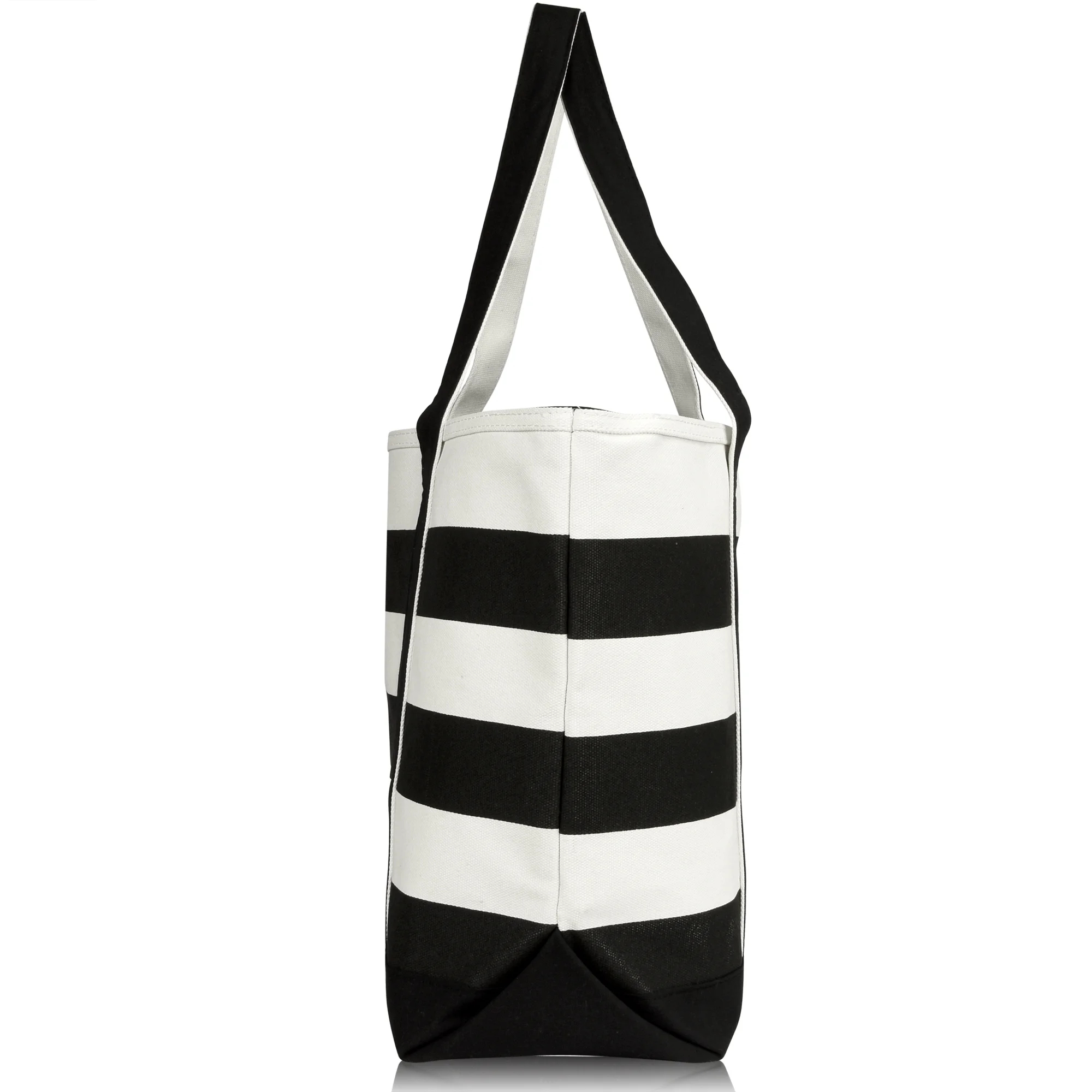 Striped Zipper Cotton Canvas Tote Bag