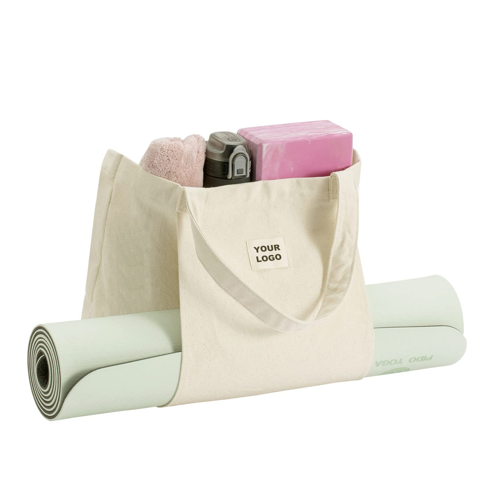Heavy Canvas Yoga Mat Tote Bag with Zipper Pocket