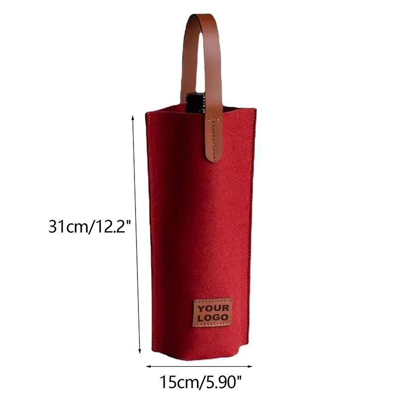 Felt Wine Bottle Bag with Leather Handle
