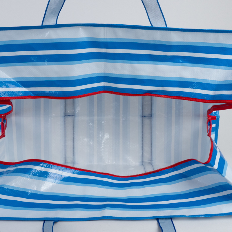 Custom Large Striped PP Woven Storage Bag with Zipper