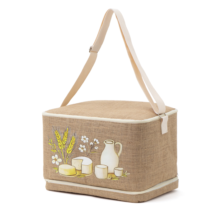 Custom Two-Tier Jute Insulated Cooler Bag