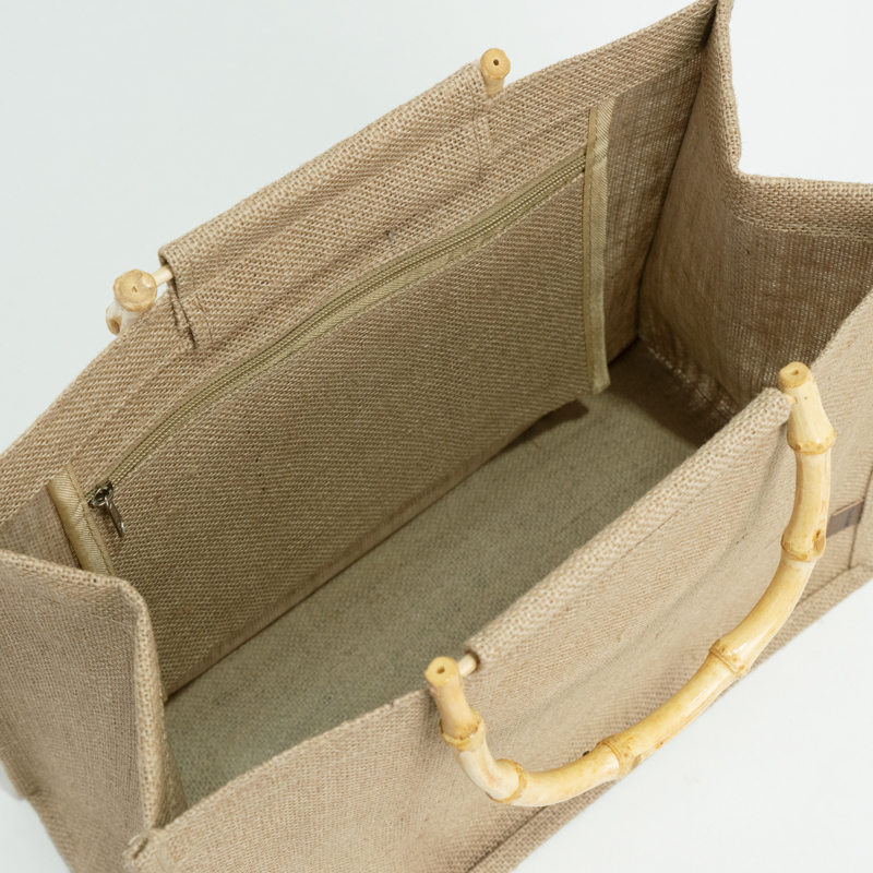 Custom Jute Tote Bag with Round Wooden Handles