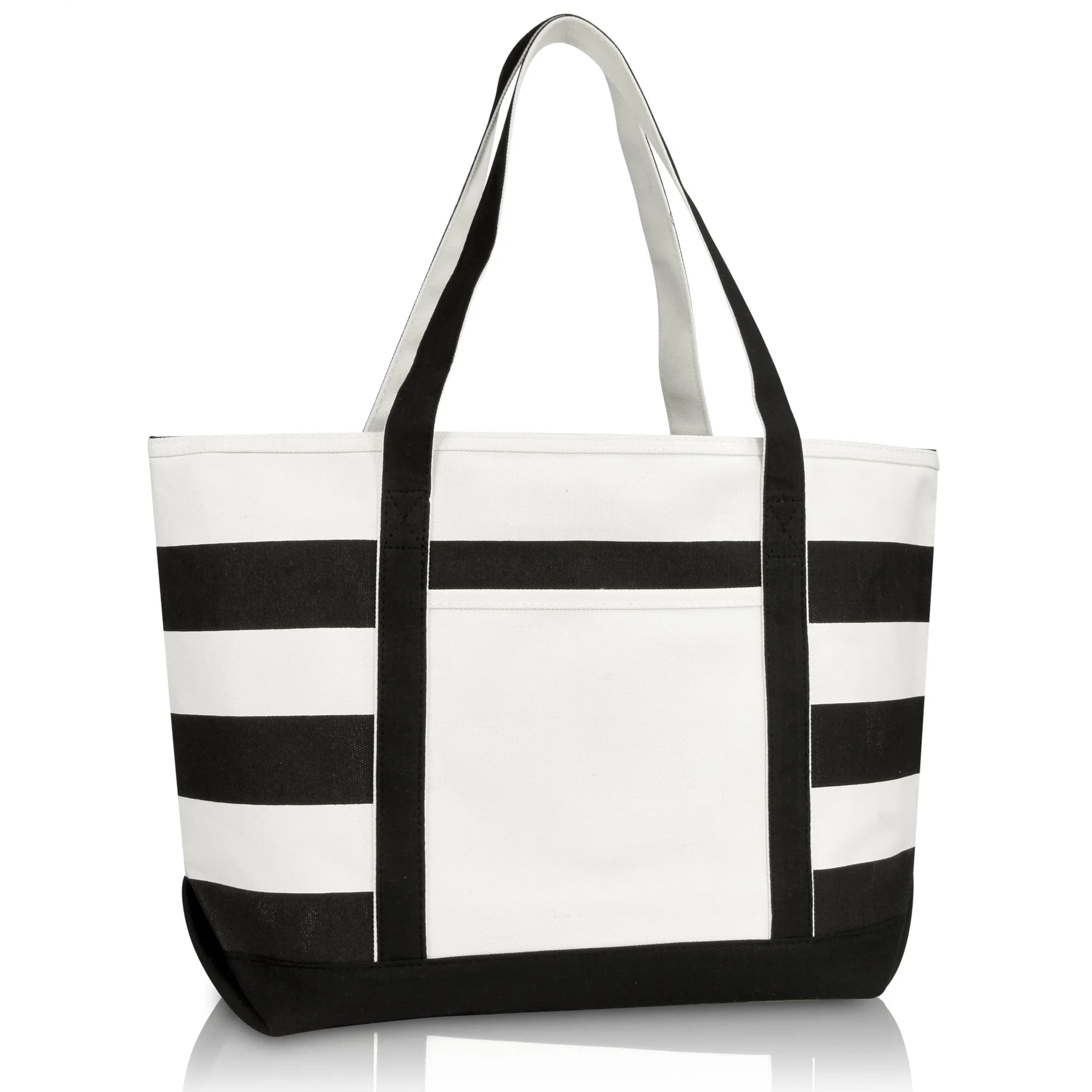 Striped Zipper Cotton Canvas Tote Bag
