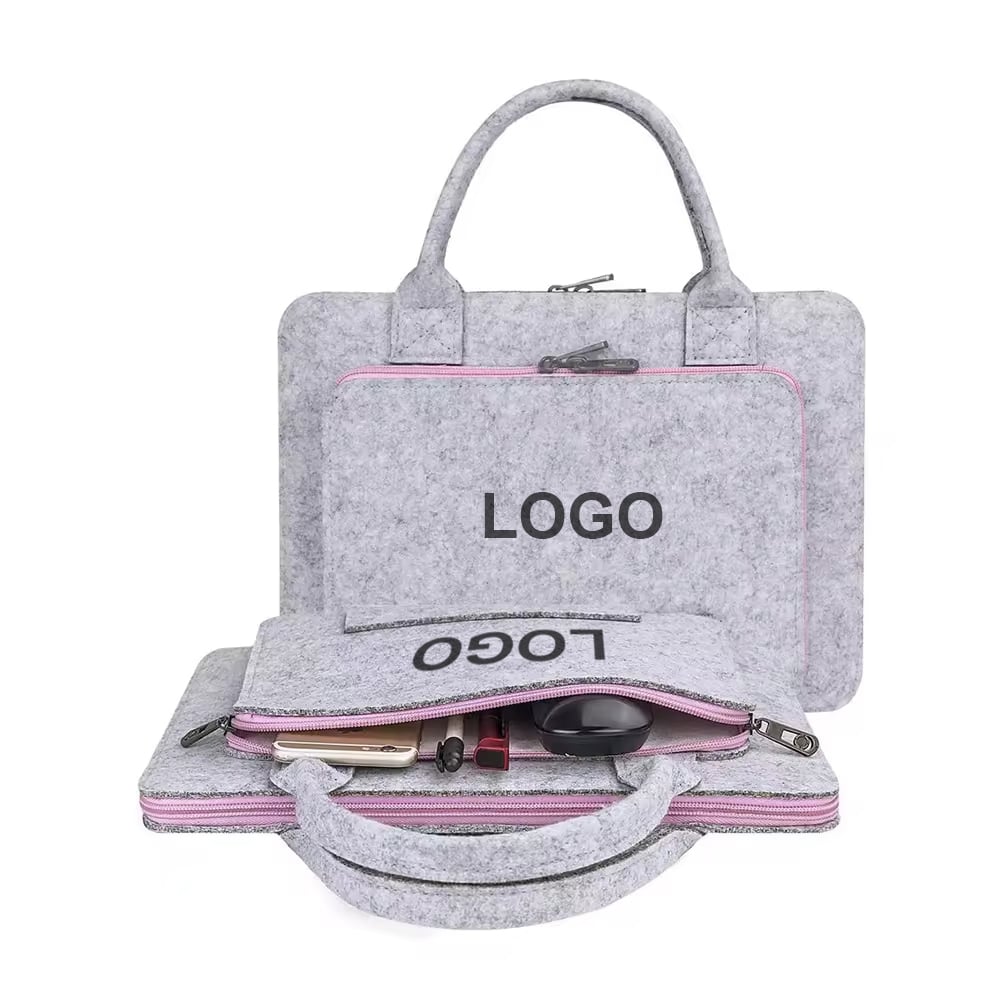 Slim Felt Laptop Sleeve Bag with Handle and Front Pocket