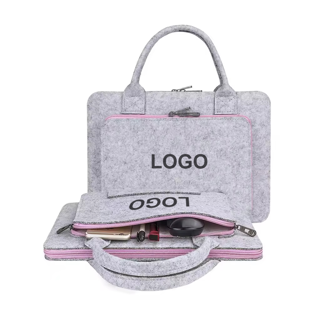 Slim Felt Laptop Sleeve Bag with Handle and Front Pocket