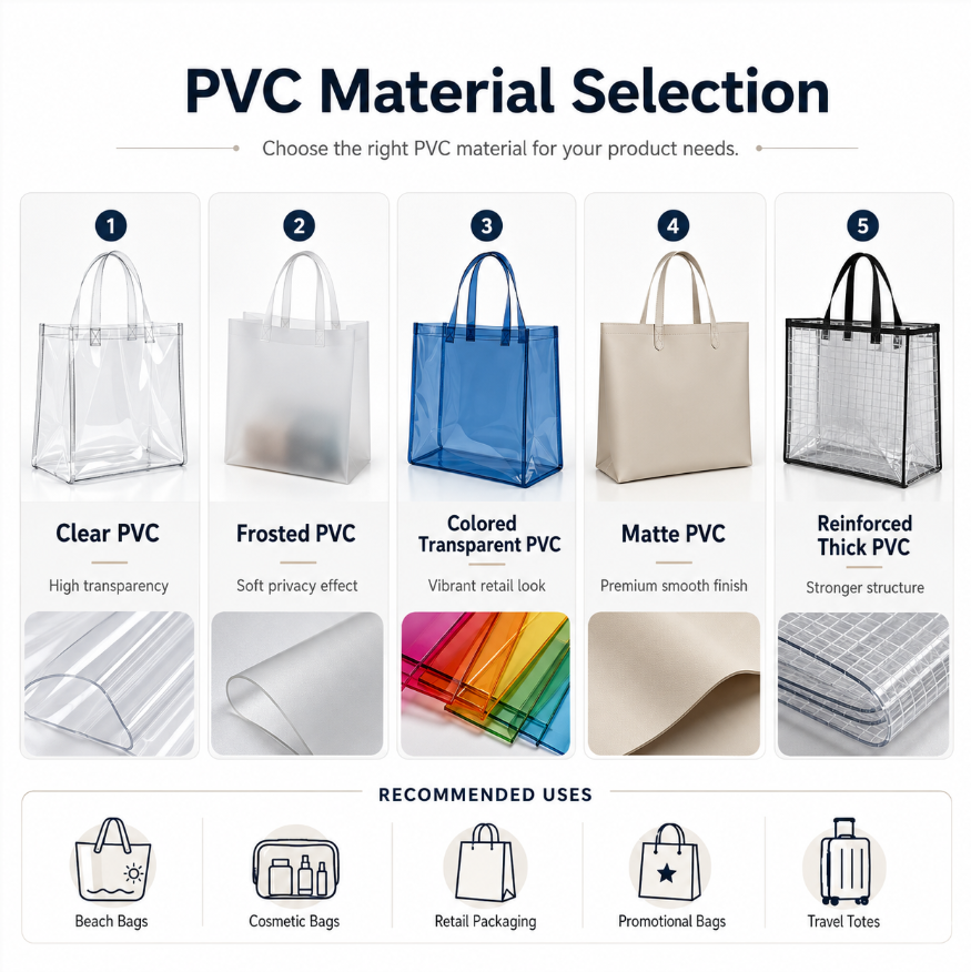 Custom Transparent Colored PVC Tote Bag with Glossy Finish, Wide Gusset, and Black Webbing Handles