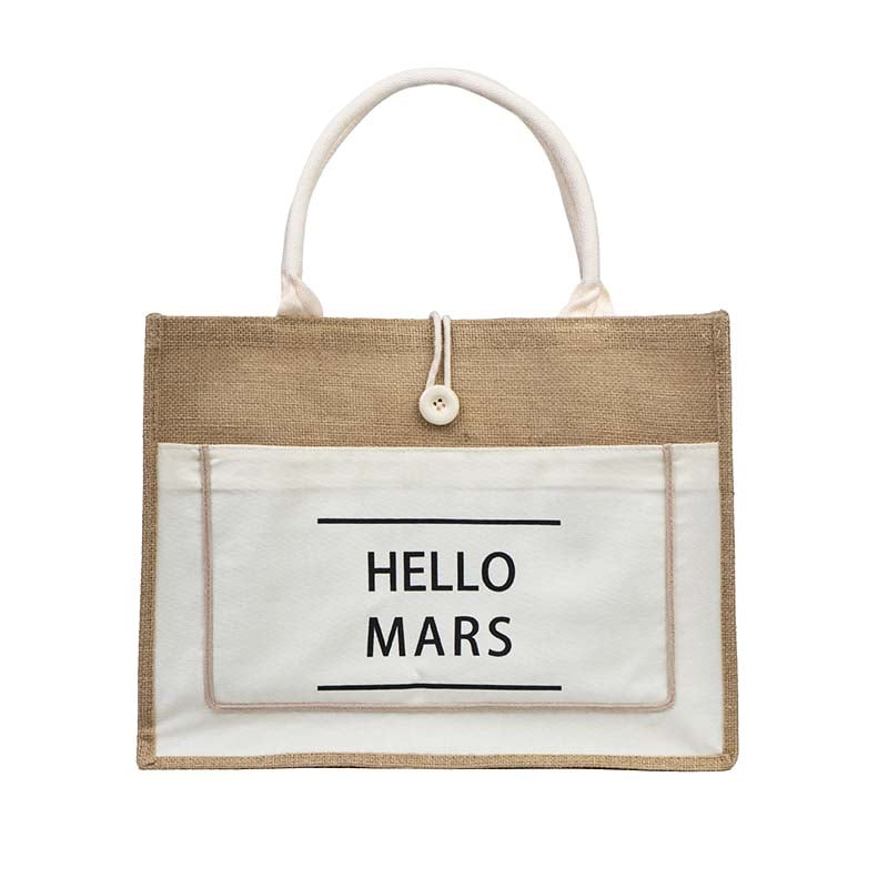 Jute Tote Bag with Canvas Front Pocket