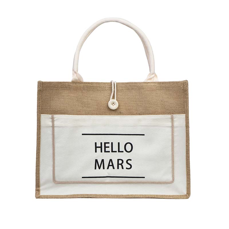 Jute Tote Bag with Canvas Front Pocket