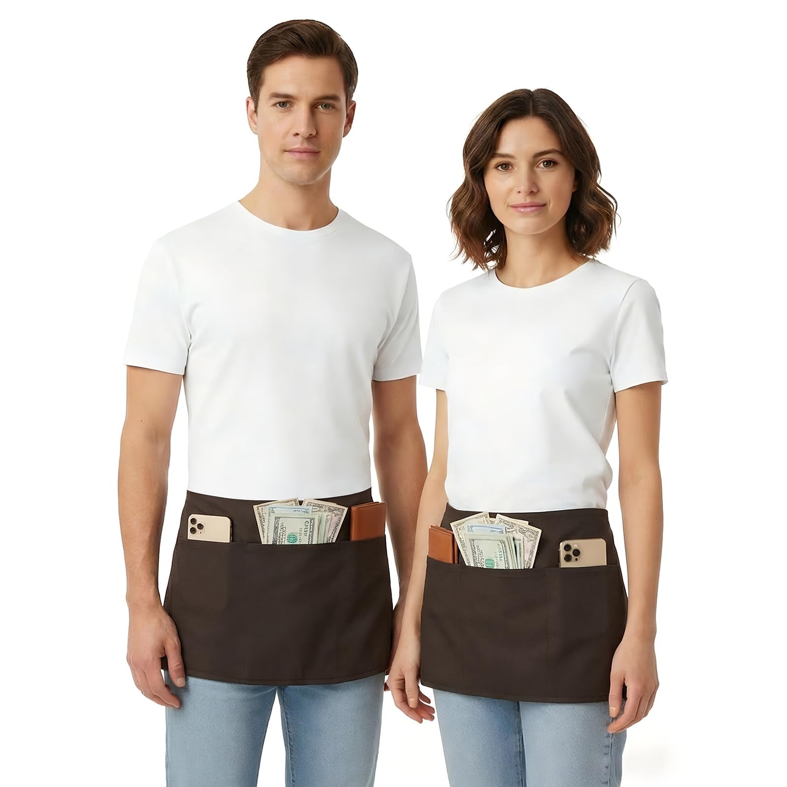 3-Pocket Polyester Server Waist Apron with Long Tie Straps