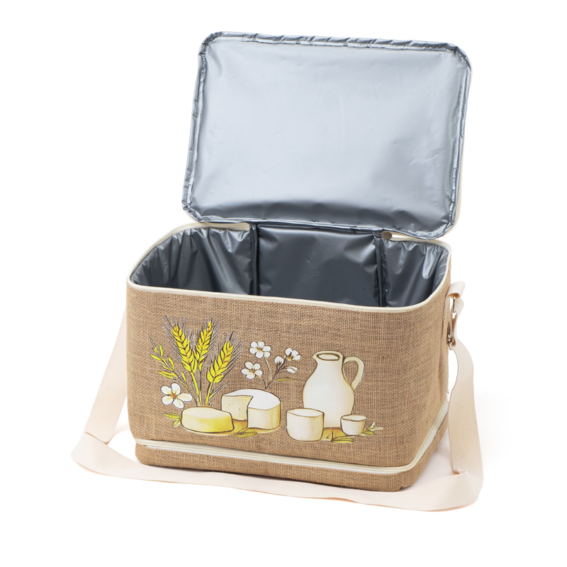 Custom Two-Tier Jute Insulated Cooler Bag