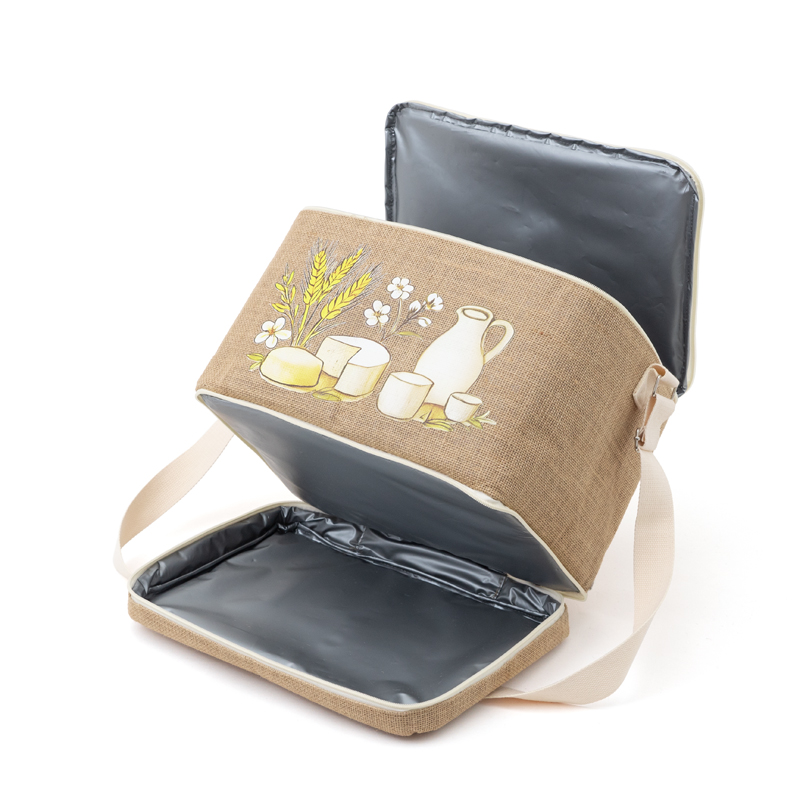 Custom Two-Tier Jute Insulated Cooler Bag