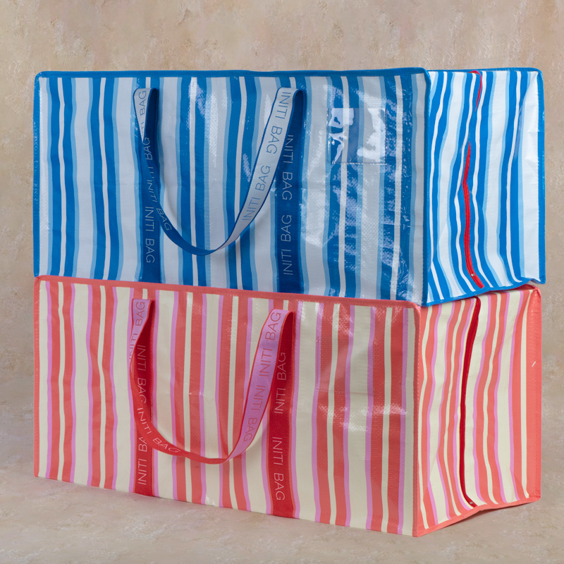 Custom Large Striped PP Woven Storage Bag with Zipper