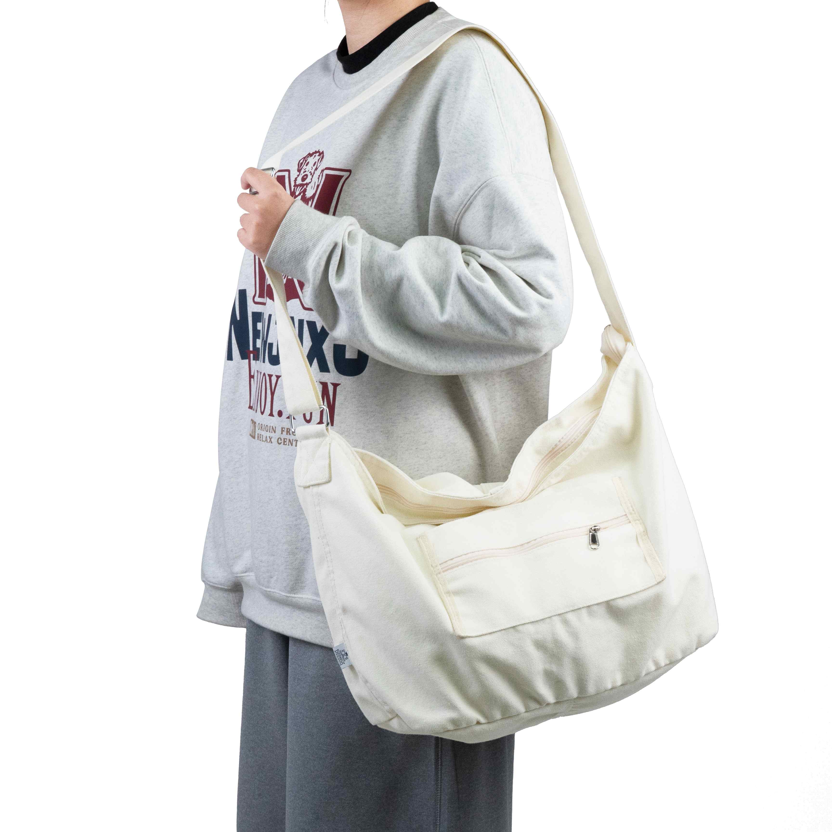 Canvas Crossbody Shoulder Bag with Zipper Pockets
